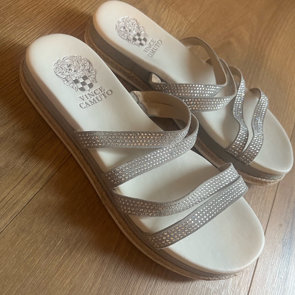 Vince Camuto Women's Silver Rhinestone Strappy Slide Sandals